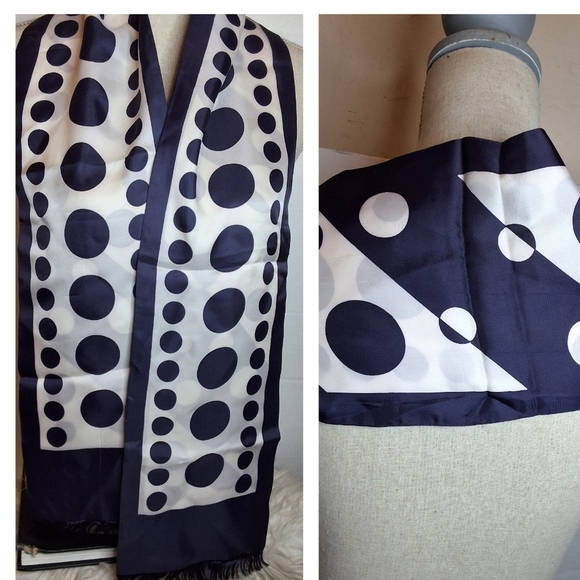 Vintage Optical Navy & White Polka Dot Scarf - Picture 1 of 10